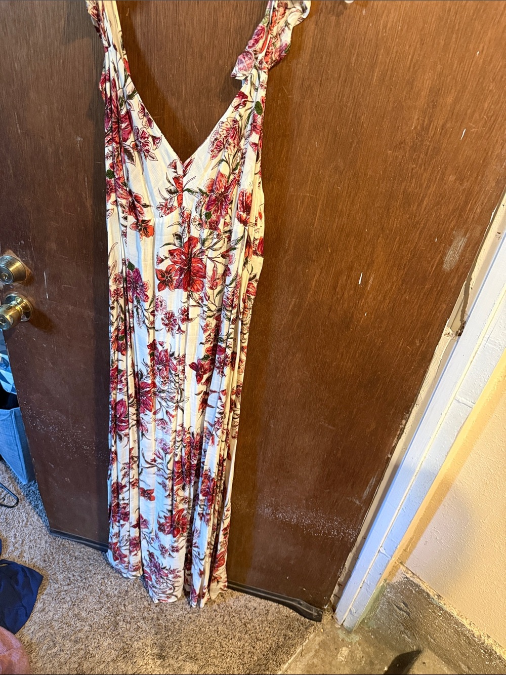 Forever 21 Cream Maxi Dress with Red Floral Print